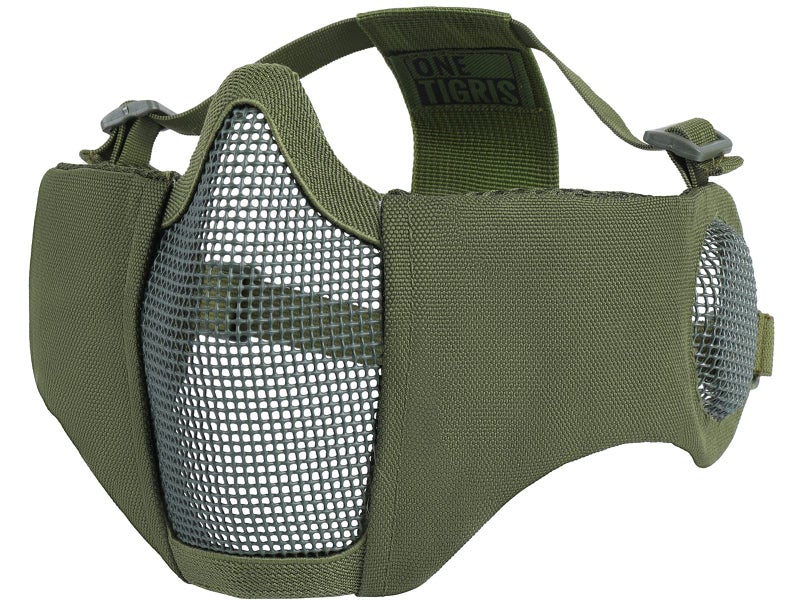 OneTigris 6" Foldable Half Face Airsoft Mesh Mask with Ear Protection, Military Tactical Lower Face Protective Mask (Olive) - Image 1